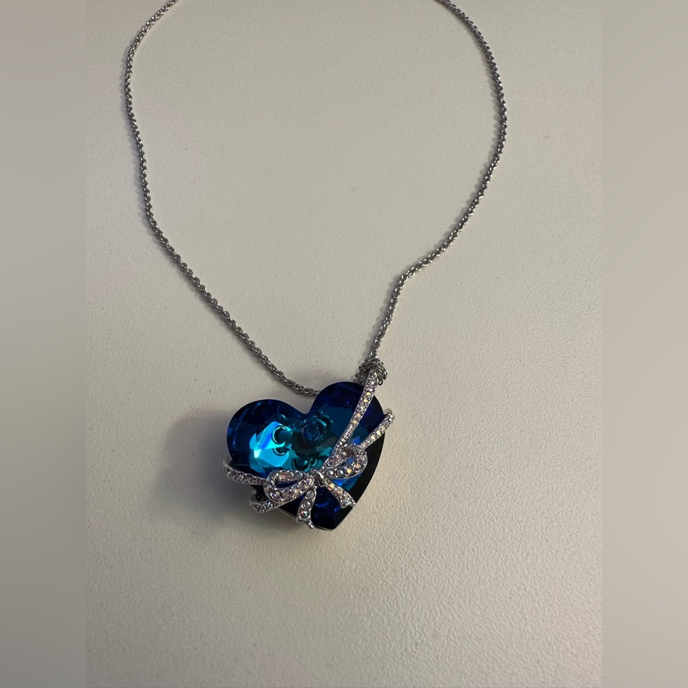Blue Crystal Heart Pendant Necklace.